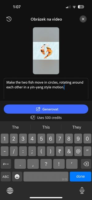 Obraz na video obrazovku s textovým dotazem: &quot;Nechte obě ryby pohybovat v kroužcích a otáčejte se kolem sebe ve stylu yin-yang.&quot;