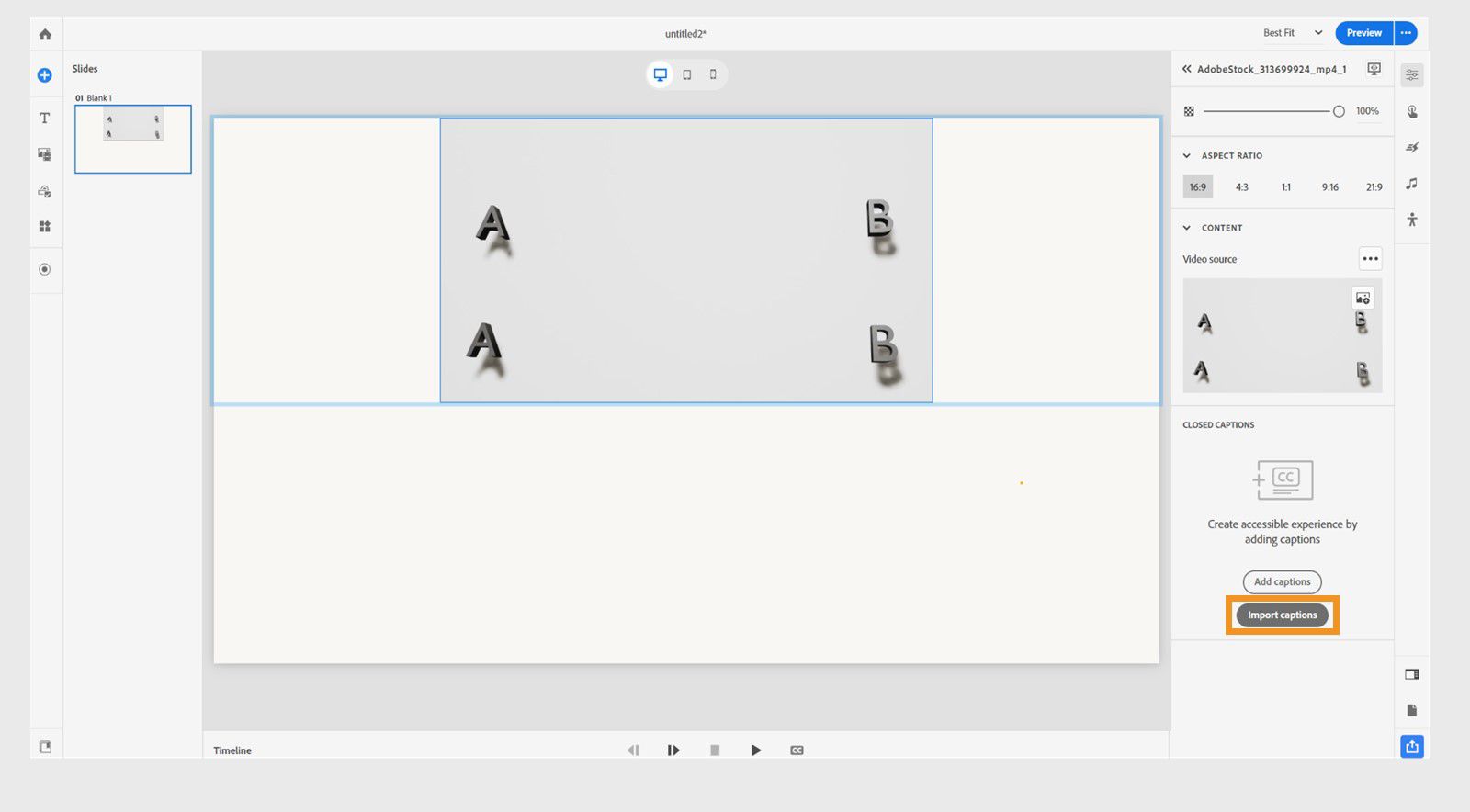 This is an image on how to import captions to a slide video