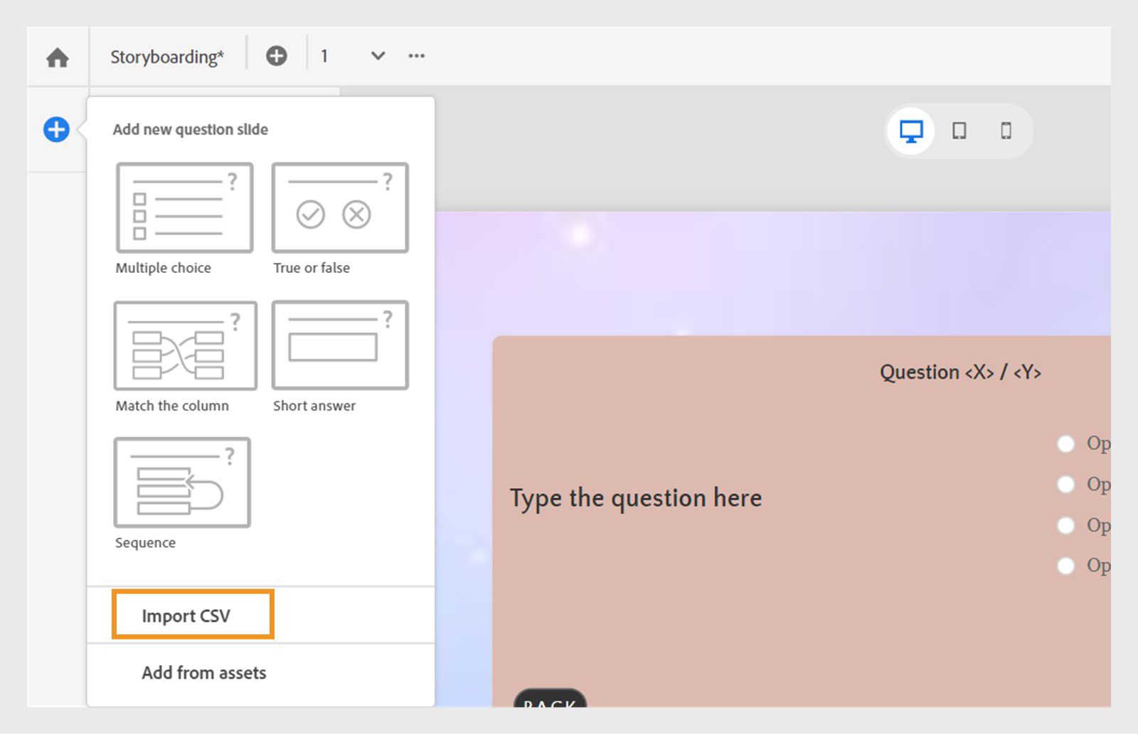 Import csv to a question pool