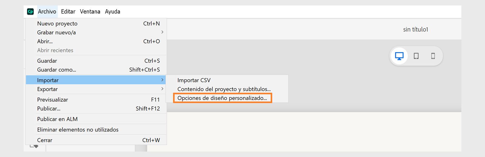 Importar opciones de diseño personalizadas