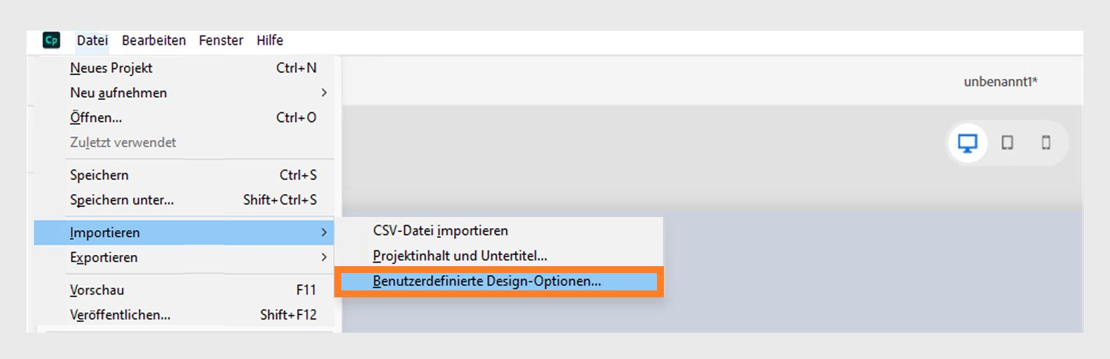 Importieren benutzerdefinierter Design-Optionen