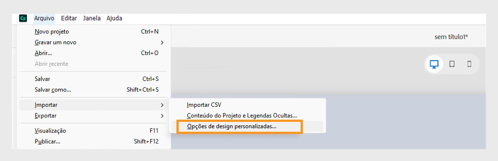 Opções para importar design personalizado