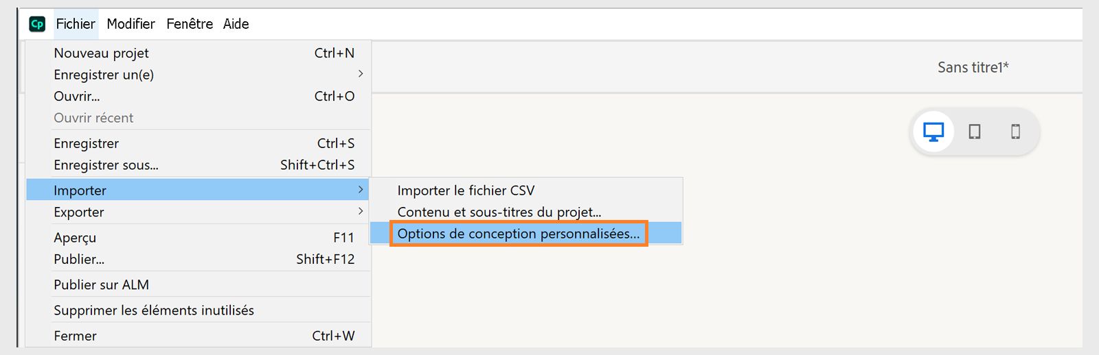 Importation d’options de conception personnalisées