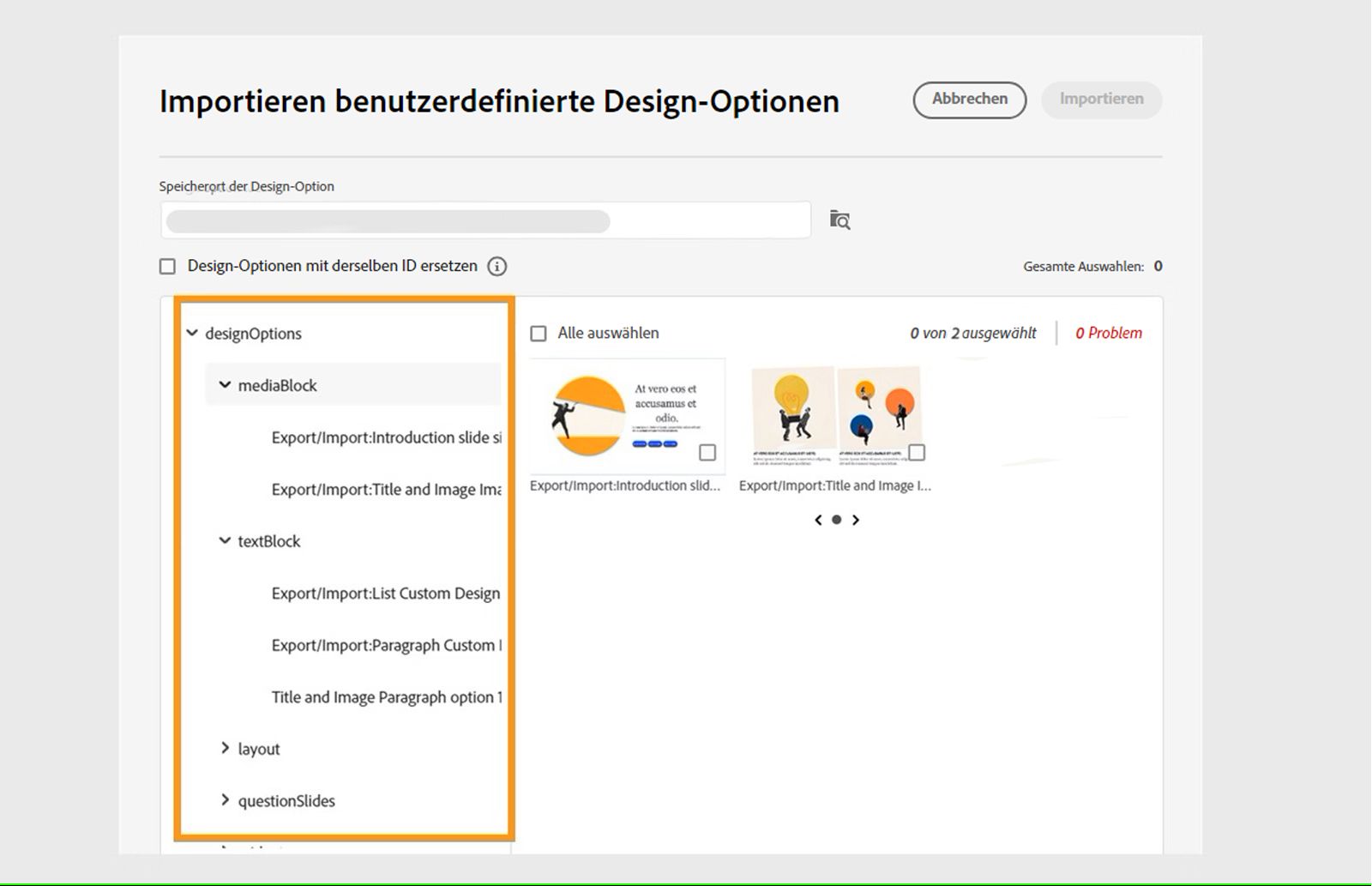 Importieren von Design-Optionen