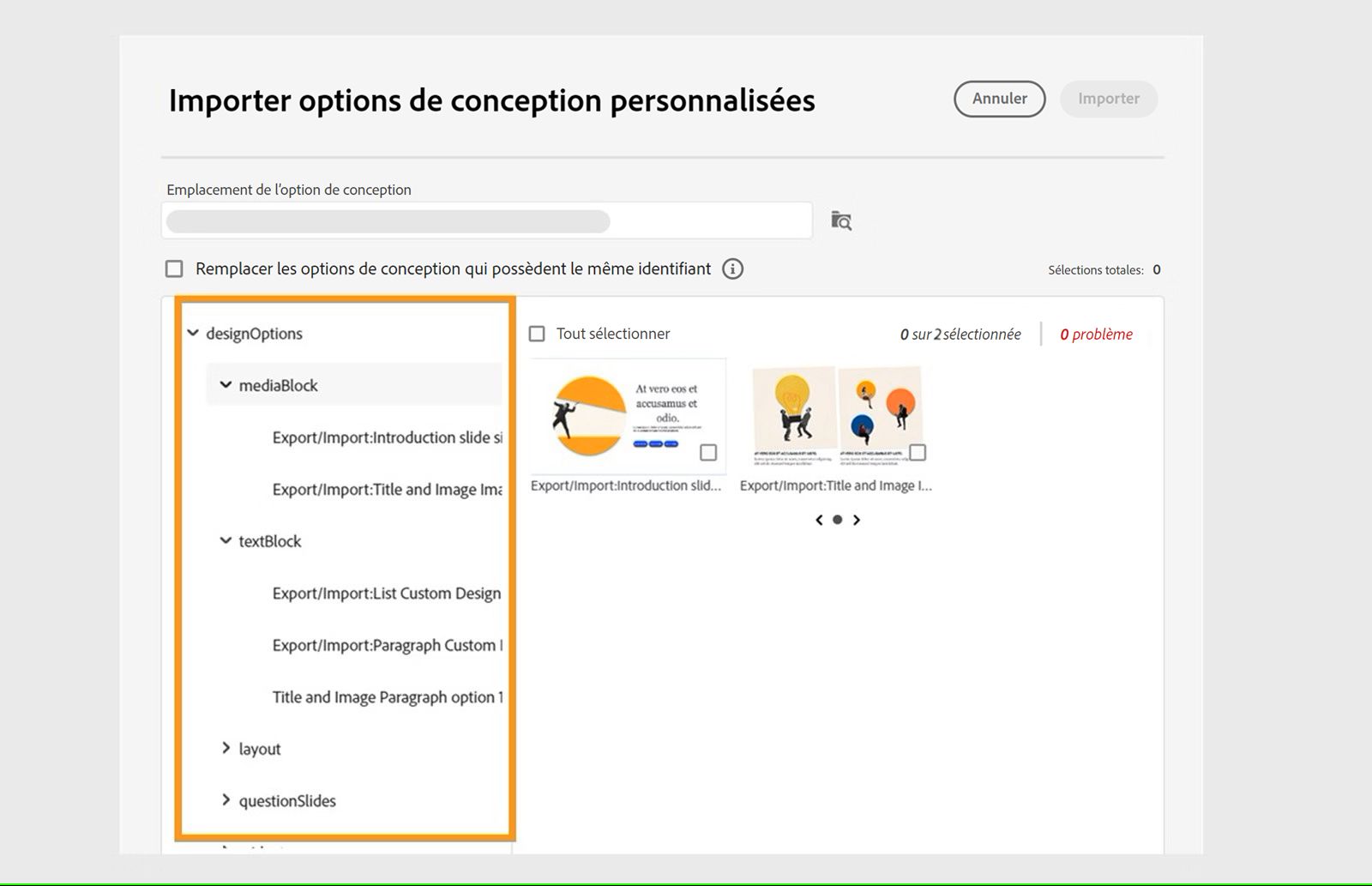 Importation d’options de conception