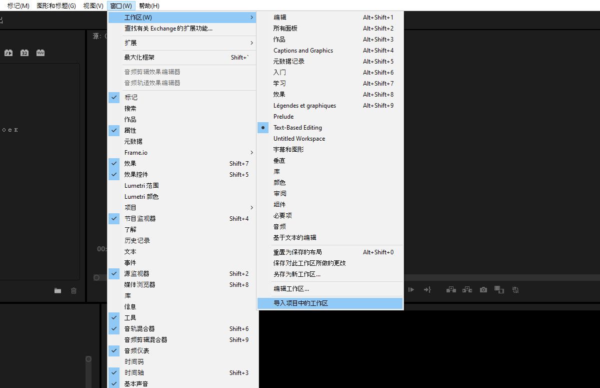 已选择“从项目导入工作区”选项，用于将已保存项目的工作区导入当前项目。（附图）