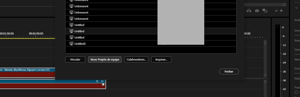 Na caixa de diálogo Gerenciar Projeto de Equipe, um Projeto de Equipe existente é selecionado e há uma opção para vincular a outro Projeto de Equipe.