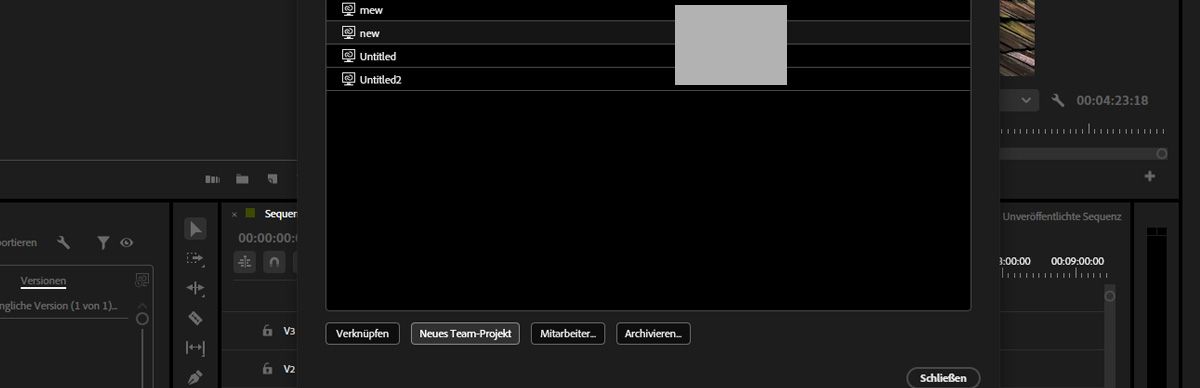 Im Dialogfeld „Team-Projekte verwalten“ ist ein bestehendes Team-Projekt ausgewählt und es gibt eine Option, es mit einem anderen Team-Projekt zu verknüpfen.