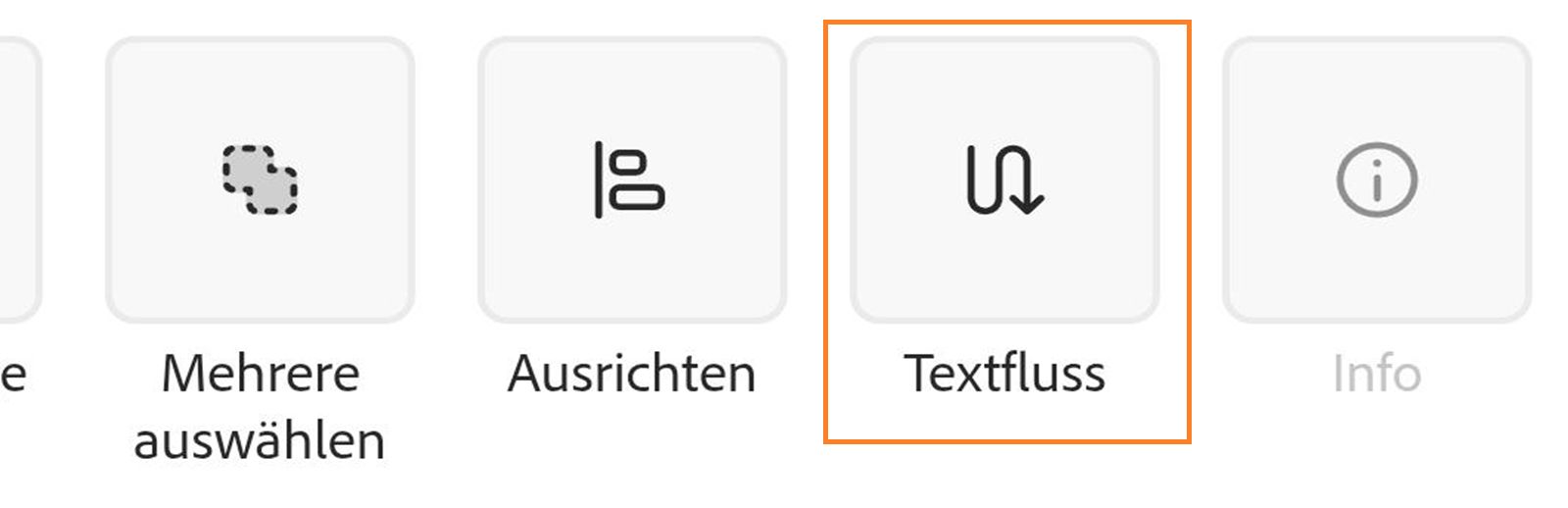 Scrolle im Bereich „Mehr" unten nach links und wähle „Textfluss" aus, um das Textlayout zu gestalten. 