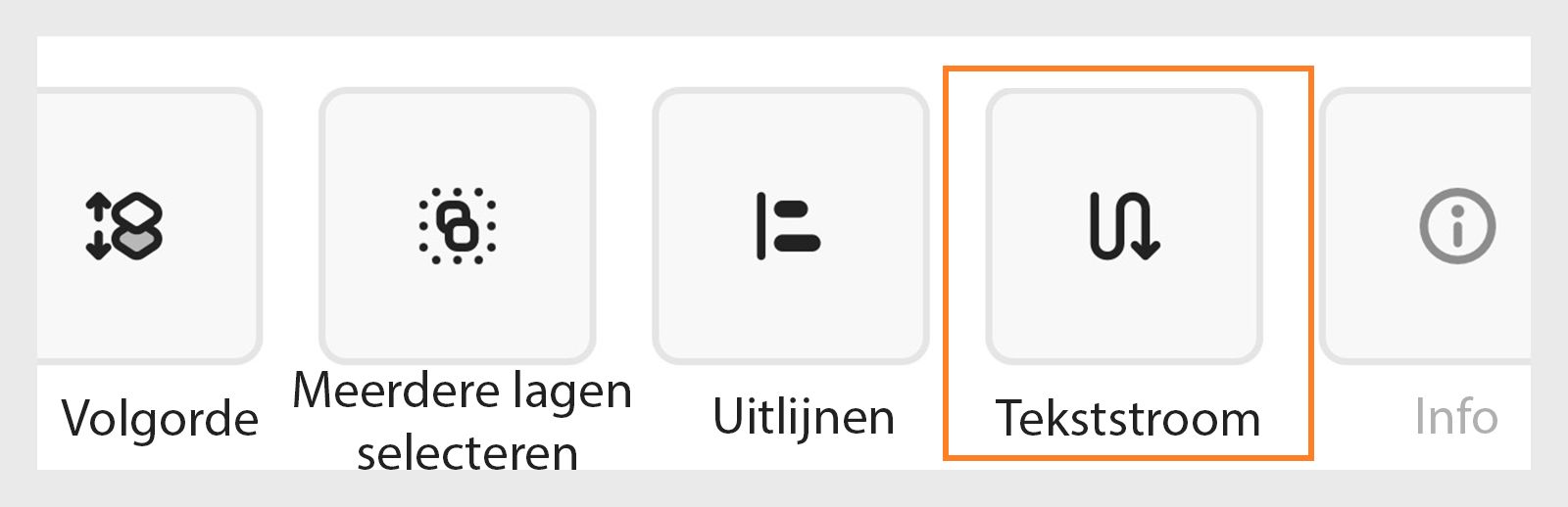 In de sectie 'Meer' onderaan, scrolt u naar links en selecteert u 'Tekststroom' om de tekstindeling te ordenen. 