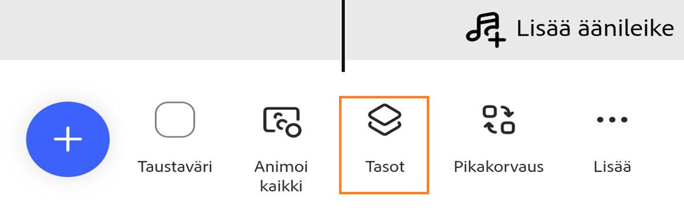 Valitse paneelin alareunasta Tasot-kuvake Animate all -kuvakkeen vierestä, jolloin valittu taso tulee näkyviin. 