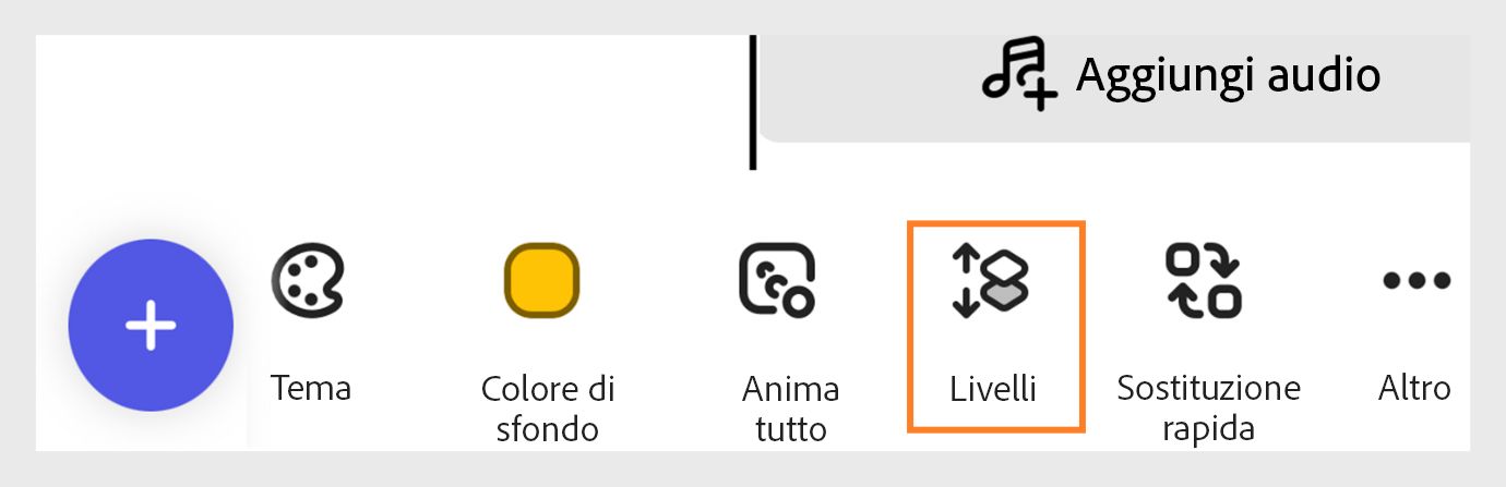 Nel pannello in basso, seleziona l’icona Livelli accanto a quella Anima tutto per visualizzare il livello selezionato. 