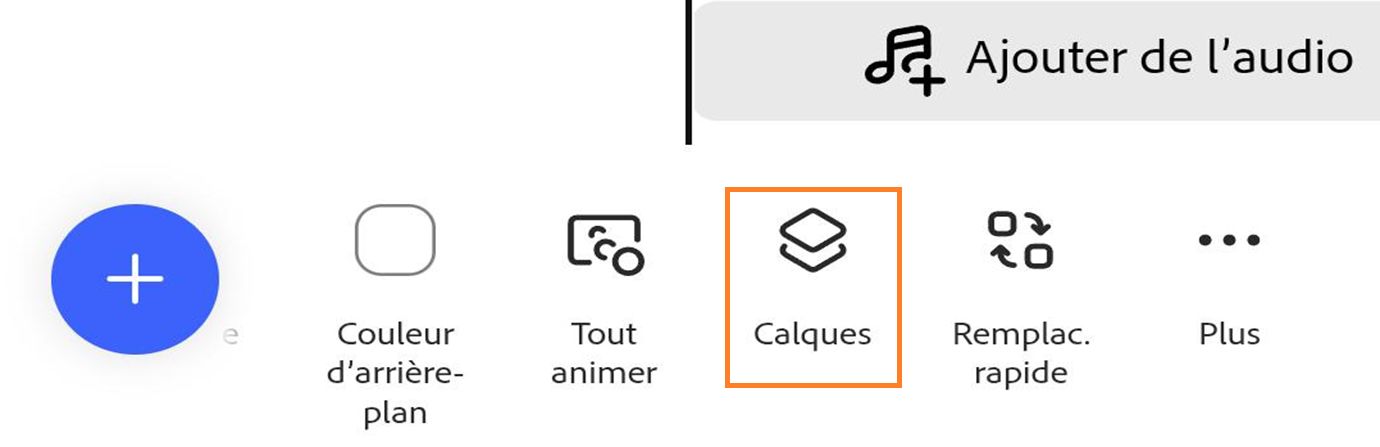 Dans le panneau en bas, sélectionnez l’icône Calques à côté de l’icône Tout animer pour révéler le calque sélectionné. 