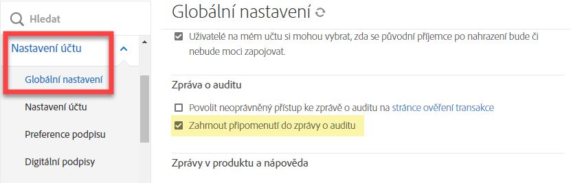 Nastavení zprávy o auditu tak, aby zahrnovala připomenutí.