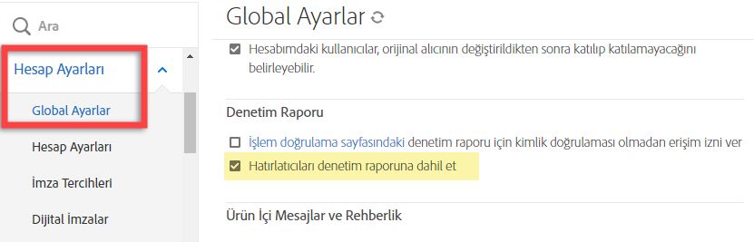 Denetim raporunda bildirilecek anımsatıcıları yapılandırın.