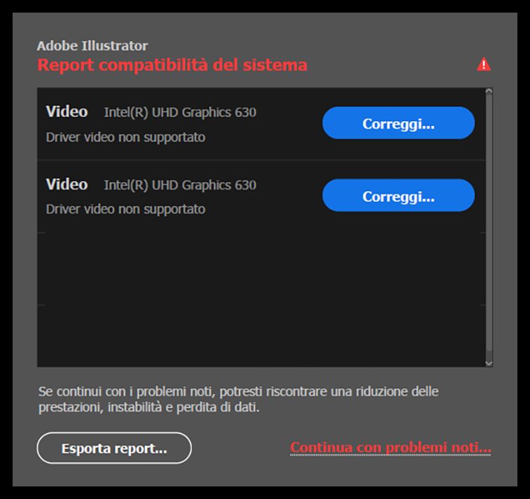 Report di compatibilità del sistema per i driver delle GPU Intel e NVIDIA
