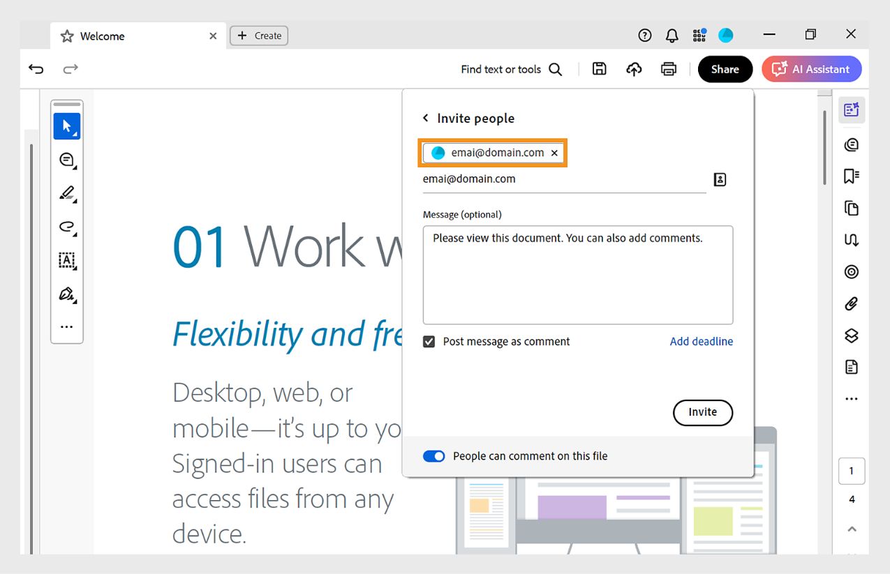 Mag-imbita ng mga partikular na indibidwal para tingnan o magkomento sa ibinahaging PDF.