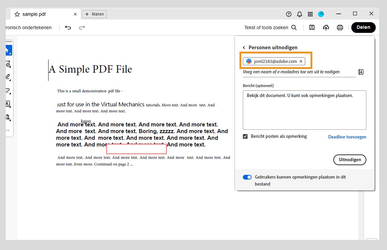 Nodig specifieke personen uit om de gedeelde PDF te bekijken of opmerkingen toe te voegen.