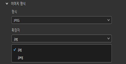 JPEG 이미지 형식을 선택하고 원하는 파일 확장자를 설정합니다.