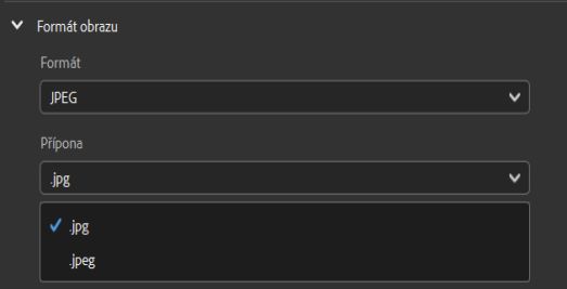 Vyberte formát obrázku JPEG a nastavte požadovanou příponu souboru.