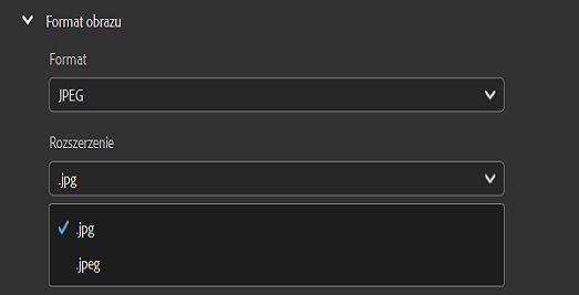 Wybierz format obrazu JPEG i ustaw żądane rozszerzenie pliku.