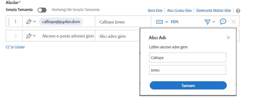 Zorunlu ad değerleri ile KBA