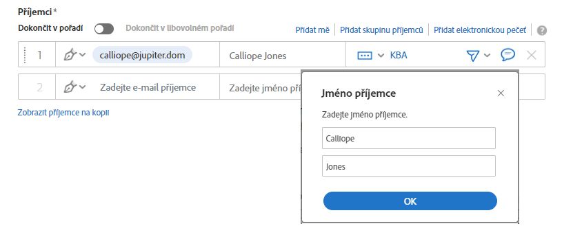 Ověření KBA s vynucenými hodnotami jmen