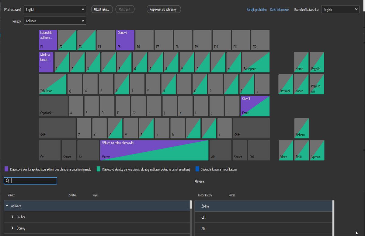 Prozkoumejte panel klávesových zkratek v aplikaci Adobe Bridge.