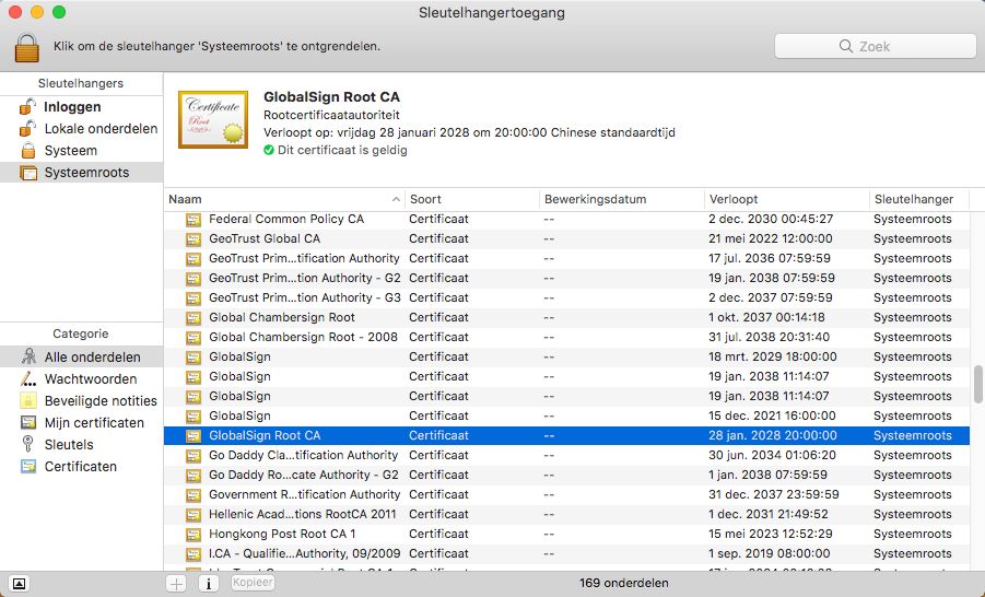 GlobalSign Root CA-certificaat in Mac OS