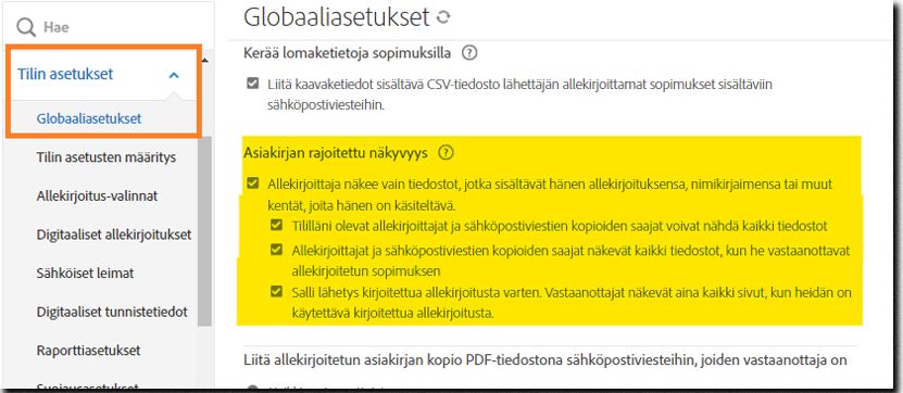 Yleiset asetukset -välilehti, jossa on korostettuna LDV-säätimet.