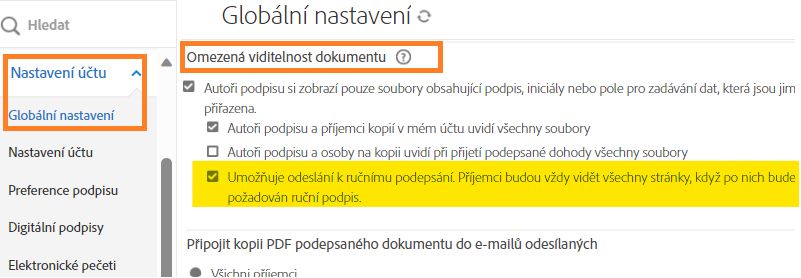 Povolení vlastnoručních podpisů v pracovních postupech s omezenou viditelností dokumentu