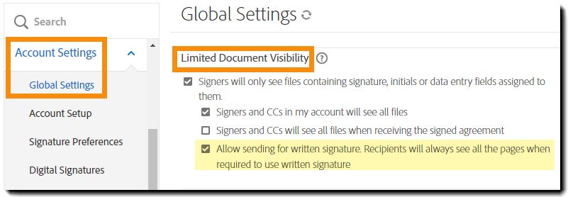 Permitir firmas escritas en flujos de trabajo de visibilidad limitada de documentos