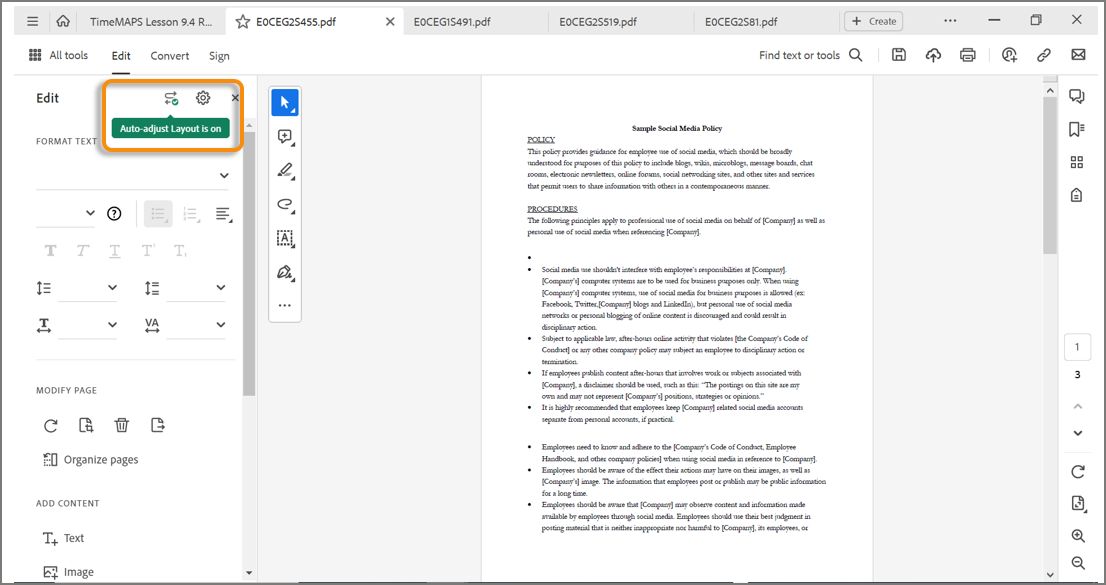 新版 Acrobat 的自动调整功能
