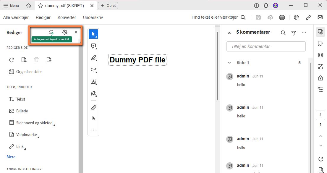 Automatisk justering i det nye Acrobat