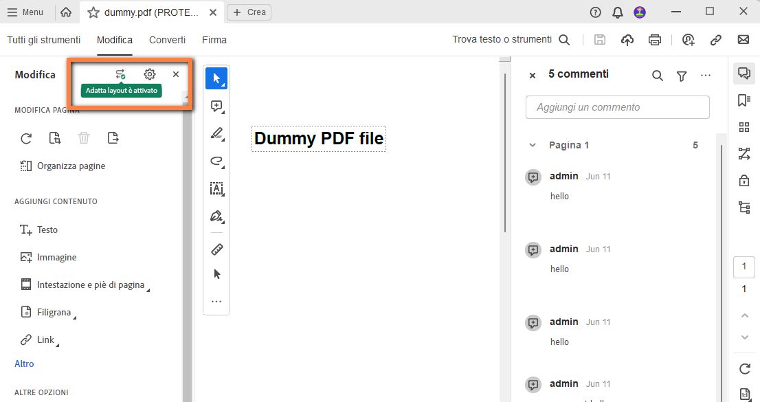 Funzionalità di regolazione automatica nel nuovo Acrobat