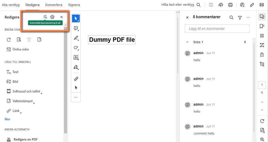 Justera automatiskt i nya Acrobat