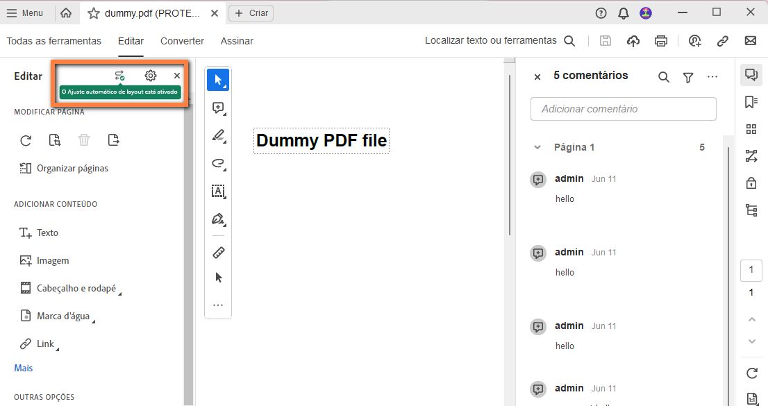 Recurso de ajuste automático no novo Acrobat