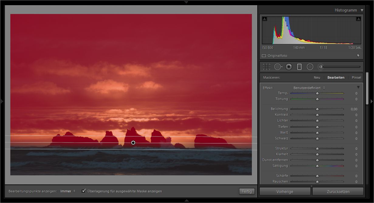 Graduierter Filter, der den gesamten Himmel auf dem Foto abdeckt