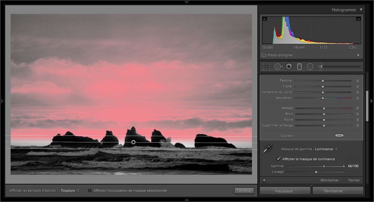 Activez l’option Afficher le masque de luminance pour visualiser le masque