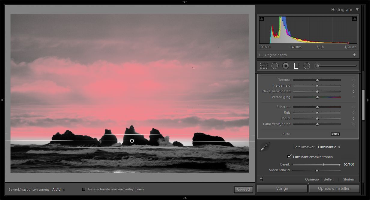 Schakel de optie Luminantiemasker tonen in om het masker te visualiseren