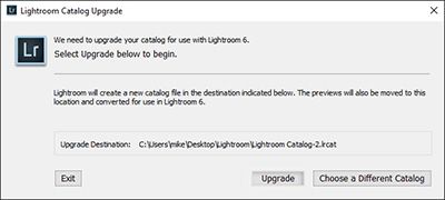 Caixa de diálogo Atualização do catálogo do Lightroom