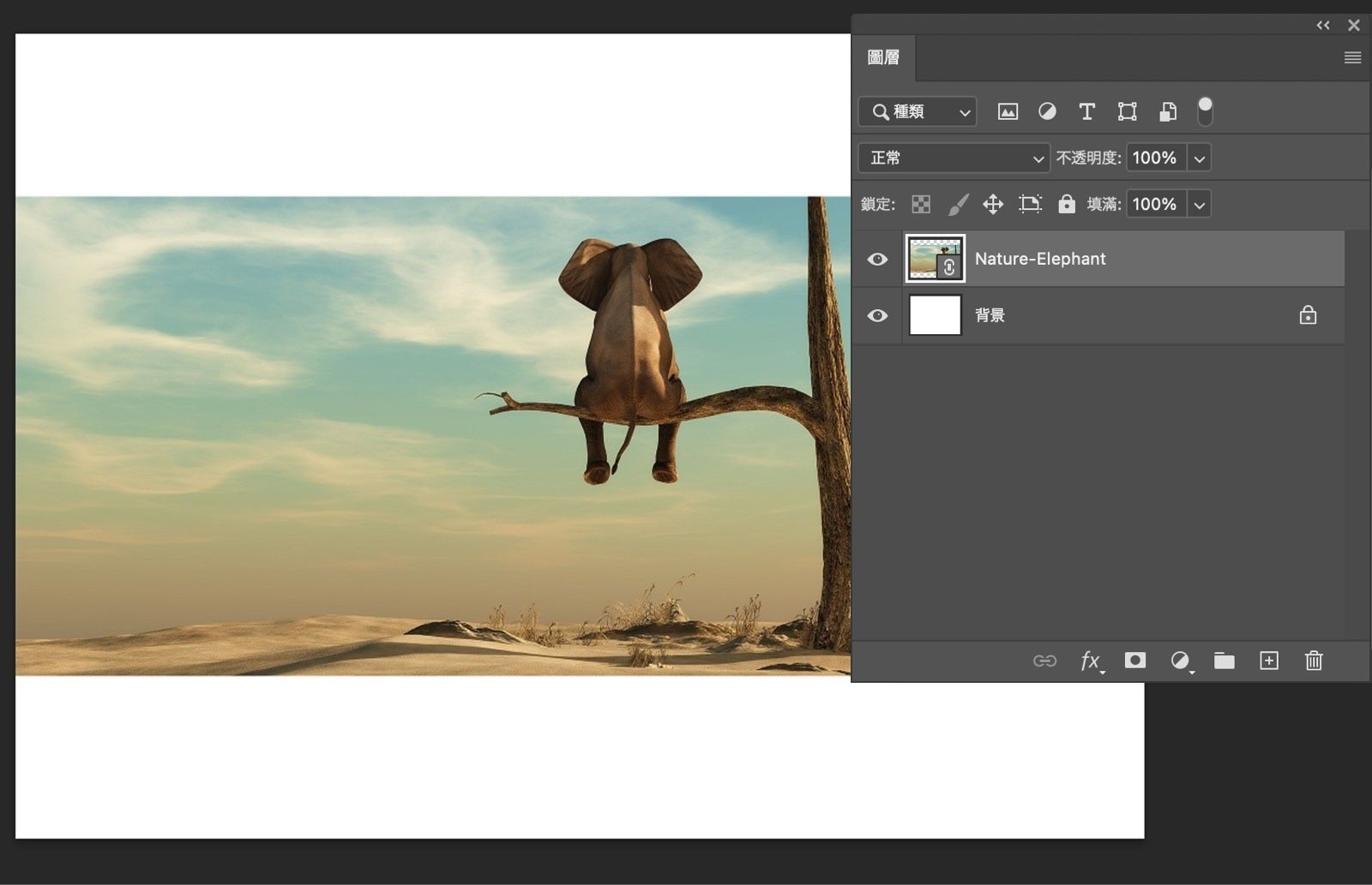 圖層面板顯示已選取的智慧型物件圖層，其中有鏈結圖示，表示這是連結的智慧型物件。