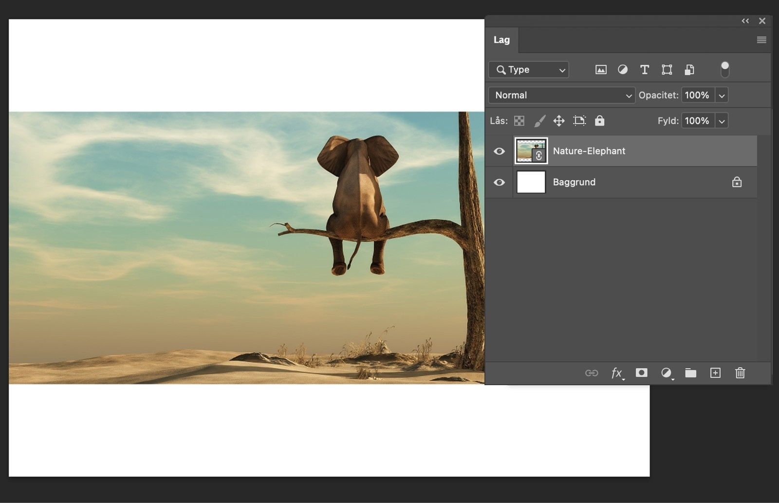 Panelet Lag, der viser et valgt Smart Object-lag med et kædelink-ikon, hvilket indikerer at det er et sammenkædet Smart Object.