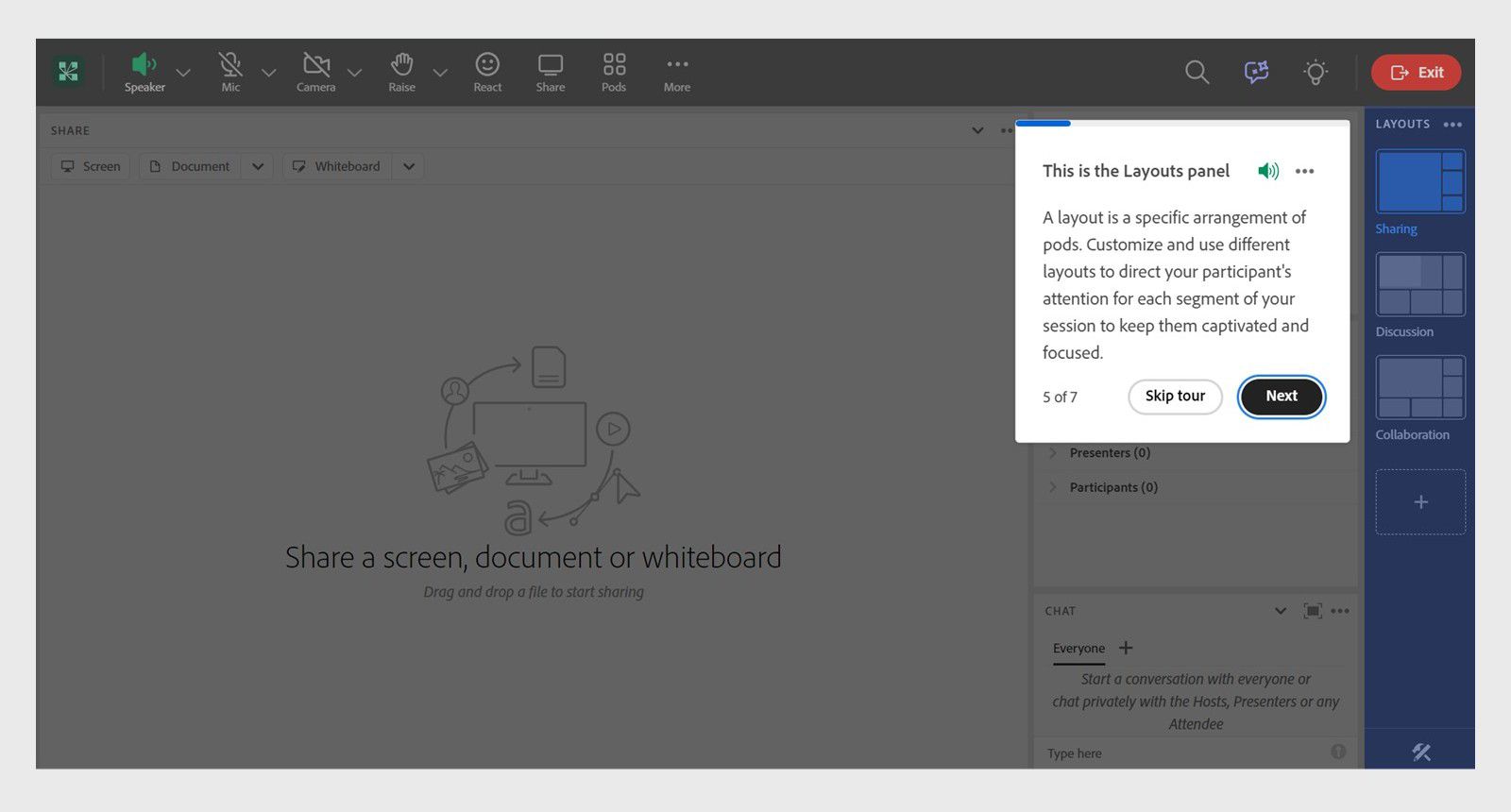 Guided help highlights the Layouts panel