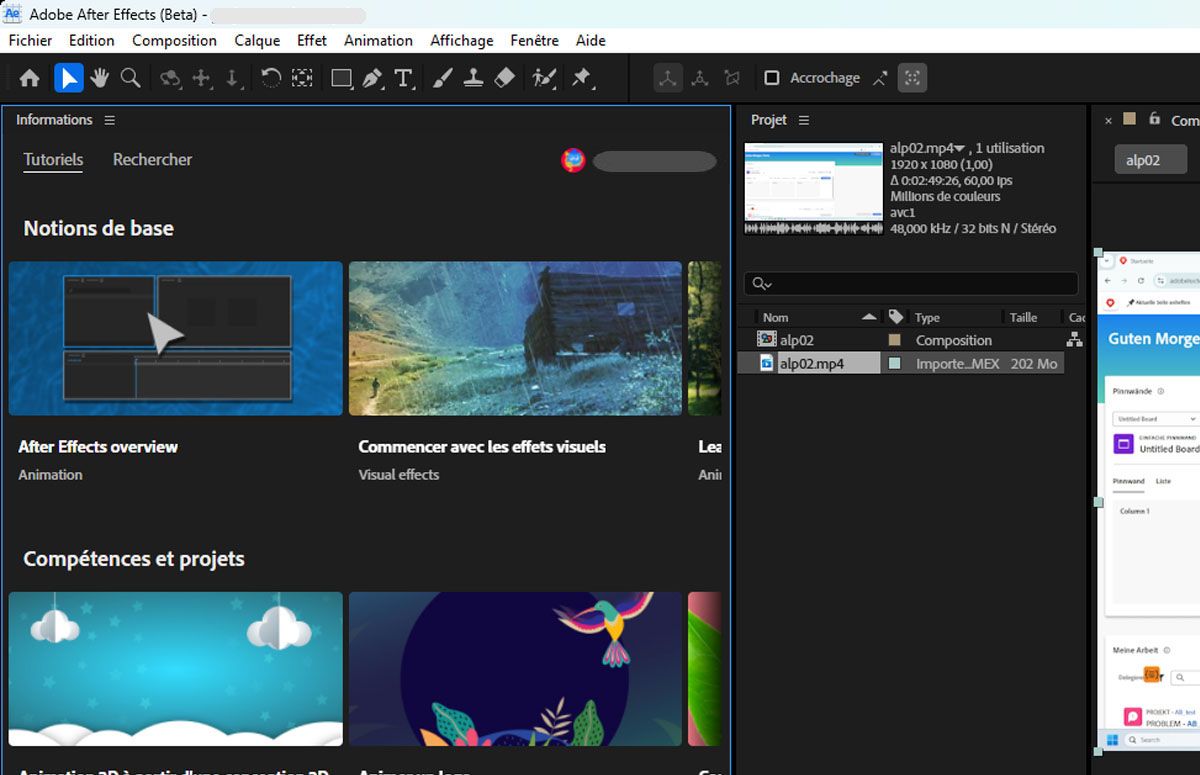 Panneau et espace de travail Formation