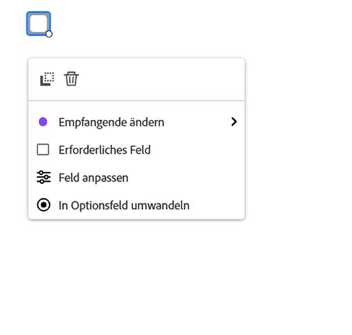 Ansicht des Felds mit angezeigtem Kontextmenü des Felds.
