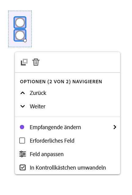 Ansicht des Felds mit angezeigtem Kontextmenü des Felds.