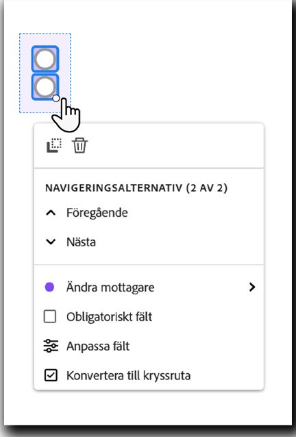 Vy av fältet med fältets vänsterklicksmeny synlig.