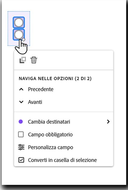 Vista del campo con il menu del campo di scelta a sinistra visualizzato.