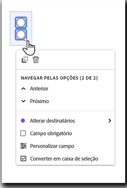 Visão do campo com o menu de clique com o botão esquerdo exposto.
